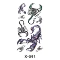 Temporary scorpion tattoo sticker sheet with multiple realistic black and purple designs. - Scorpion (X-391)
