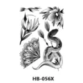 Feuille de tatouage temporaire noire et blanche avec un beau serpent et des fleurs élégantes. - HB-056X