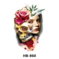 Autocollant de tatouage temporaire imperméable design rose crâne femme pour bras poitrine - HB-860