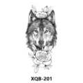 Tatouage temporaire de tête de loup noir et blanc avec des roses pour art corporel. - Tête de Loup et Rose (XQB-201)