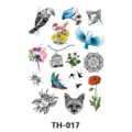 Planche de stickers tatouages temporaires avec motifs botaniques et animaux mignons. - Motif TH-017
