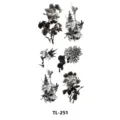 Pegatina tatuaje temporal floral estilo tinta china, diseño arte corporal en blanco y negro para brazo. - TL-251