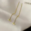 Elegant gold-plated long chain bar earrings, minimalist pull-through drop ear jewelry. - 112# Threader Chain / Gold