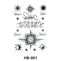 Temporary tattoo sticker sheet featuring sun and moon tribal art designs and English typography. - HB-061