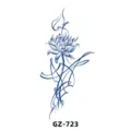 Sticker tatouage semi-permanente aux herbes lotus bleu et lignes abstraites art. - GZ-723