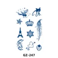 Herbal temporary tattoo sticker sheet with diverse cute blue designs, waterproof. - GZ-247 / 110x180mm