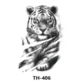 Autocollant de tatouage temporaire imperméable avec un design de tigre esquissé en noir et blanc. - TH-406 / 210*148mm