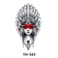 Indian goddess feather headdress temporary tattoo sticker black and red design art - TH-543