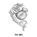 Autocollant de tatouage temporaire imperméable avec rose, compas, croix et écriture élégante. - TH-485