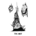 Autocollant de tatouage de chat esquisse noir et blanc avec design de mur brisé pour art. - TH-407 / 210*148mm