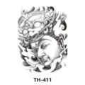 Waterproof temporary tattoo sticker featuring black and grey deity Buddha design. - TH-411 / 210*148mm