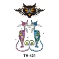 Waterproof temporary tattoo sticker featuring stylish animal totem cats and floral art design. - TH-421 / 210*148mm