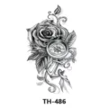 Autocollant de tatouage temporaire étanche avec motif rose, boussole et ancre noir. - TH-486