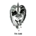 Temporary tattoo sticker black white gothic cross wings roses design body art waterproof - TH-540
