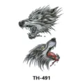 Waterproof temporary tattoo sticker featuring fierce wolf head designs for body art decoration. - TH-491