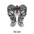 Gothic angel wings temporary tattoo sticker with red cross and metal chains design. - TH-541