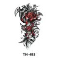 Waterproof temporary tattoo sticker, gothic skull and red rose design, black and red variant. - TH-493