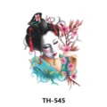 Waterproof temporary tattoo sticker featuring beautiful geisha and cherry blossoms design for art. - TH-545