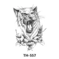 Black and white tiger temporary tattoo sticker with floral design, bold half sleeve body art. - TH-557