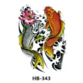 Waterproof temporary tattoo sticker design featuring traditional koi fish and lotus flower art. - HB-343
