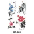 Feuille d'autocollants de tatouage temporaire style encre chinoise traditionnelle avec fleurs. - HB-663 / 210*148mm