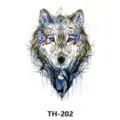 Autocollant de tatouage temporaire loup coloré design géométrique art corporel imperméable - TH-202 / 210*148mm