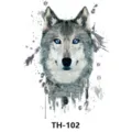 Autocollant de tatouage aquarelle loup gris étanche art corporel autocollant design - TH-102