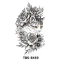 Autocollant de tatouage temporaire étanche avec motif de chat esquissé et roses pour le corps. - TBS-8459 Chat et Rose
