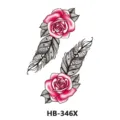 Waterproof temporary tattoo sticker with pink rose and black lace feather design for arm. - HB-346X