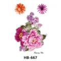 Floral temporary tattoo sticker sheet with vibrant peony and daisy designs for body art. - HB-667 / 210*148mm