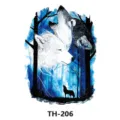Waterproof temporary tattoo sticker with blue watercolor wolf design for body art - TH-206 / 210*148mm