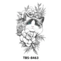 Autocollant de tatouage temporaire imperméable motif croquis de chat et de jolies fleurs. - TBS-8463 Chat et Floral