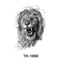 Waterproof temporary tattoo sticker featuring a fierce roaring lion black and white design. - TH-108X