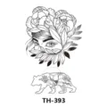 Sticker adesivo per tatuaggio temporaneo impermeabile nero bianco fiori donna orso - 210*148mm / Portrait Floral Bear Design (TH-393)