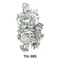 Adesivo per tatuaggio temporaneo peonia in bianco e nero, design d'arte corporea mezzo braccio. - 210*148mm / Peony Bud Design (TH-395)