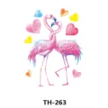 Watercolor flamingo temporary tattoo sticker with cute heart design for body art decoration. - TH-263 / 210*148mm