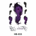 Purple peacock feather temporary tattoo sticker sheet, stylish body art design variant. - 210*148mm / Feather Letter (HB-033)