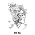 Adesivo per tatuaggio temporaneo impermeabile con viso di donna e design floreale TH-397 - 210*148mm / Female Face Floral Design (TH-397)