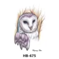Temporary tattoo sticker featuring a detailed barn owl design with soft purple and sketchy branches. - HB-675 / 210*148mm