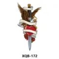 Waterproof temporary tattoo sticker featuring classic eagle dagger heart design body art. - XQB-172 / 210x114mm