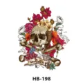 Waterproof temporary tattoo sticker with skull and colorful flowers design for body art. - HB-198 / 210*148mm