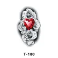 Autocollant de tatouage temporaire roses noir et blanc cœur rouge gemme T-180 art - T-180 / 60x105mm