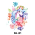Waterproof watercolor unicorn temporary tattoo sticker colorful floral body art decoration - TH-123