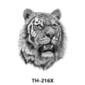 Realistic tiger head temporary tattoo sticker, black and white sketch body art design for men. - TH-216X / 210*148mm