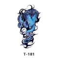 Autocollant de tatouage temporaire serpent cobra bleu art corporel design tribal imperméable - T-181 / 60x105mm
