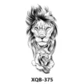 Autocollant de tatouage temporaire noir et blanc avec un lion féroce et une belle rose. - Lion et Rose (XQB-375)