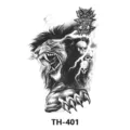 Adesivo per tatuaggio temporaneo impermeabile con design di leone e teschio, mezzo braccio SKU TH-401 - 210*148mm / Lion Skull Design (TH-401)