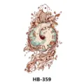Waterproof temporary tattoo sticker featuring vintage fish and clock design for body art. - HB-359