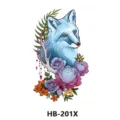 Temporary waterproof tattoo sticker featuring blue fox design with floral elements for arm art. - HB-201X / 210*148mm