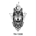 Black geometric wolf temporary tattoo sticker, cool waterproof animal body art design for men. - TH-133X